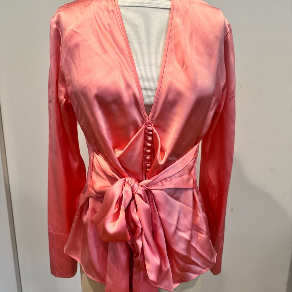 Pink 100% silk waist tie blouse - Picture 13 of 16
